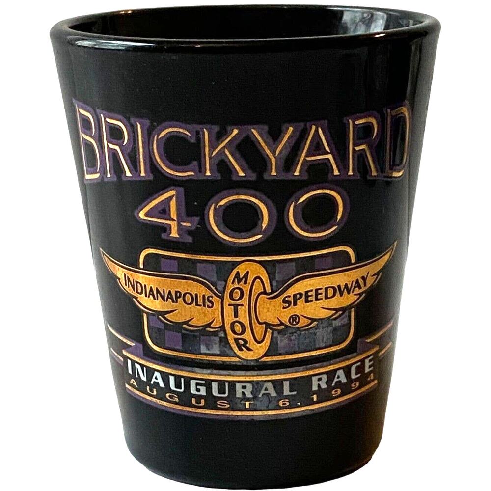 Vtg Brickyard 400 Black Shot Glass Inaugural Race 1994 Souvenir Barware Jigger